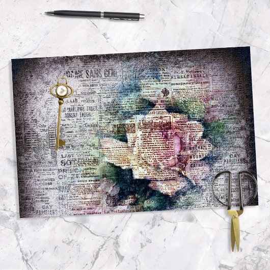 Geel Floral Roos Victoriaans Ephemeral Decoupage Tissuepapier