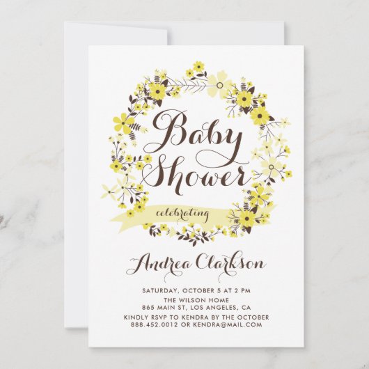  geel Floral Wreath Summer Baby shower Kaart (Voorkant)