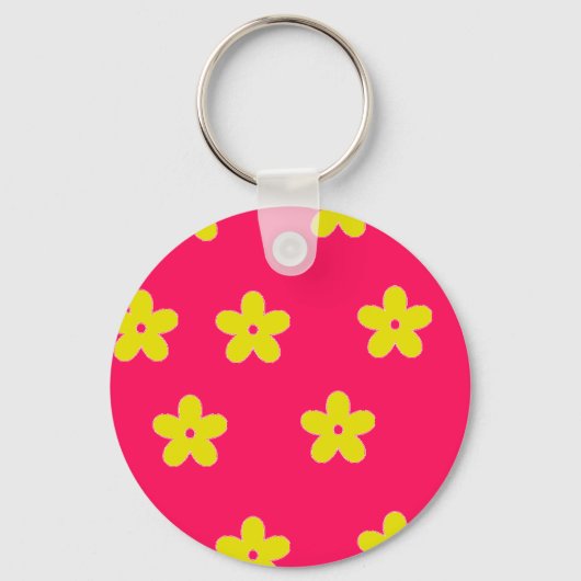 Geel floreel patroon op roze sleutelhanger (Voorkant)