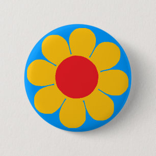 Geel Flower power Ronde Button 5,7 Cm