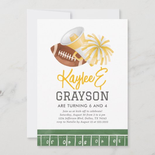 Geel Football en cheerleading gezamenlijke verjaar Kaart (Voorkant)