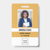 Geel | Foto Medewerker Logo of QR CODE Beveiliging Badge (Voorkant)