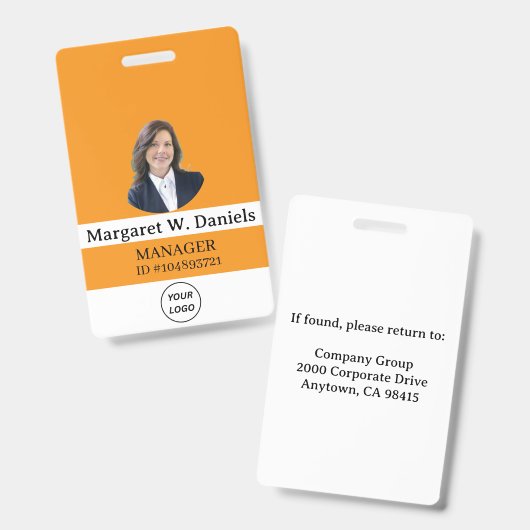 Geel | Foto Personeelslogo of QR CODE Beveiligings Badge (Voor- en achterkant)