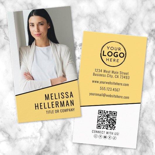 Geel Foto QR Code Bedrijfslogo Verticaal Visitekaartje