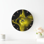 GEEL FRACTAAL ROOS IN ZWARTE, PINK GEMSTONES GROTE KLOK (Huis)