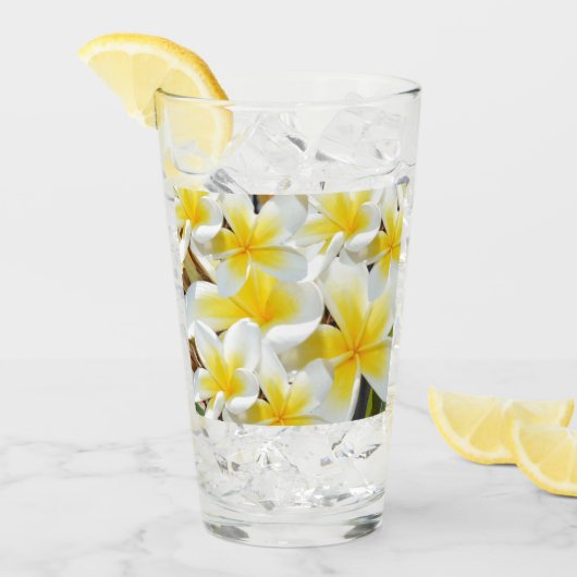 Geel Frangipani Bouquet, Drink Glass Glas (Voorkant ijs)