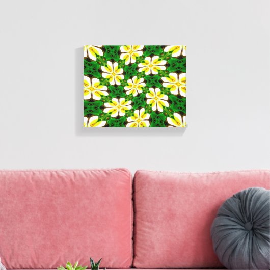 geel Frangipani-patroon Canvas Afdruk (Insitu (Woonkamer))