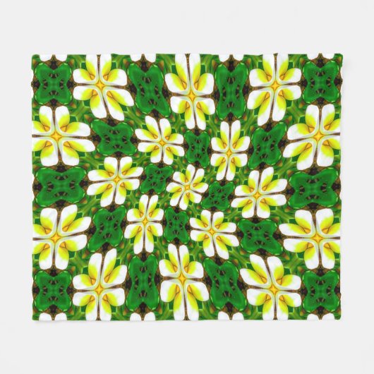 geel Frangipani-patroon Fleece Deken (Voorkant (Horizontaal))