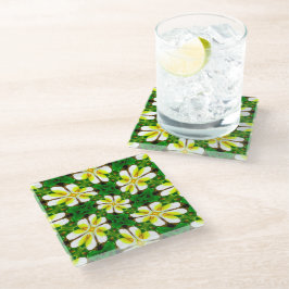 geel Frangipani-patroon Glazen Onderzetter