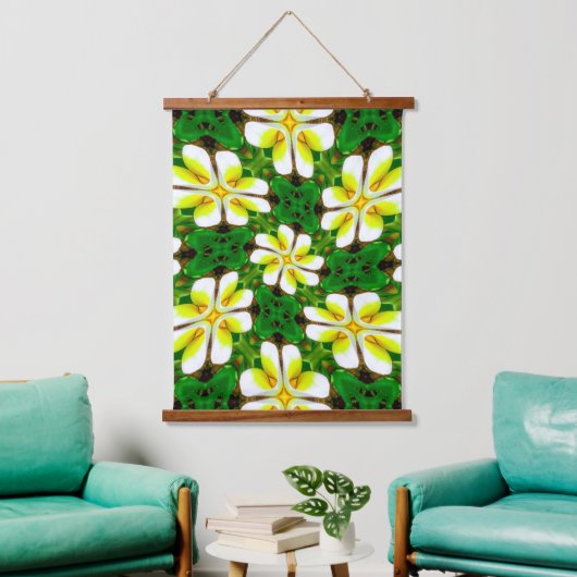 geel Frangipani-patroon Hangend Wandkleed (Woonkamer)