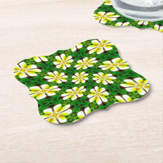 geel Frangipani-patroon Kartonnen Onderzetters (Gekanteld)