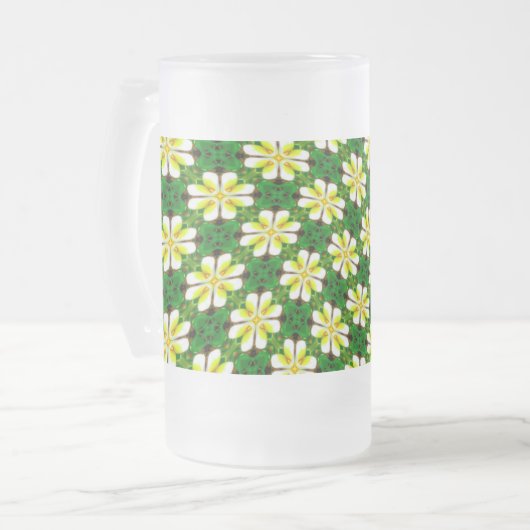 geel Frangipani-patroon Matglas Bierpul (Voorkant links)