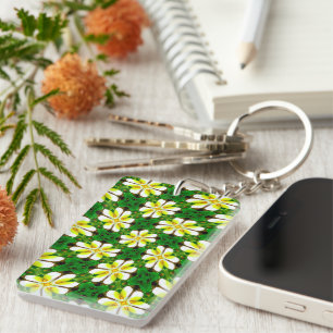 geel Frangipani-patroon Sleutelhanger
