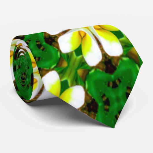 geel Frangipani-patroon Stropdas (Opgerold)