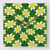geel Frangipani-patroon Vierkante Klok (Voorkant)