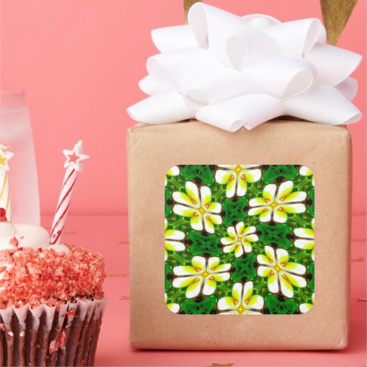 geel Frangipani-patroon Vierkante Sticker (Feest)