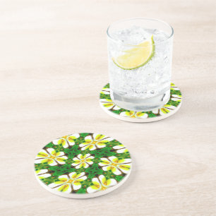 geel Frangipani-patroon Zandsteen Onderzetter
