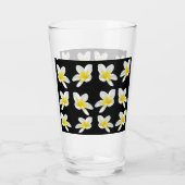 Geel Frangipanis op zwart, Drink glas (Achterkant)