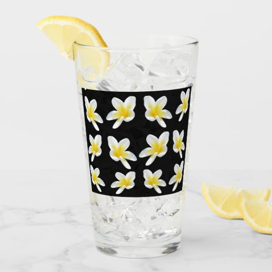 Geel Frangipanis op zwart, Drink glas (Voorkant ijs)