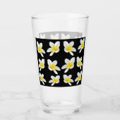 Geel Frangipanis op zwart, Drink glas (Voorkant)