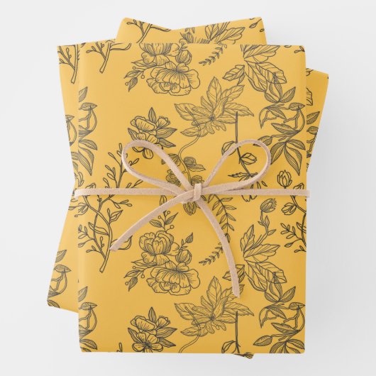 Geel Frans floreel patroon Inpakpapier Vel (In situ)