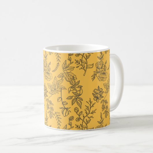 Geel Frans floreel patroon Koffiemok (Voorkant rechts)