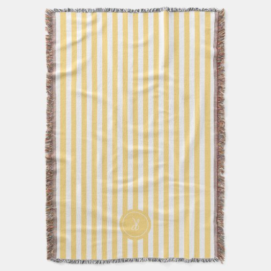Geel Frans strand Stripe gepersonaliseerd monogram Deken (Voorkant Verticaal)
