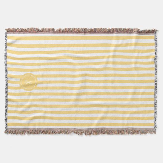 Geel Frans strand Stripe gepersonaliseerd monogram Deken (Voorkant)