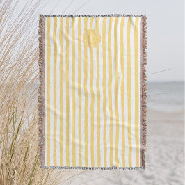 Geel Frans strand Stripe gepersonaliseerd monogram Deken