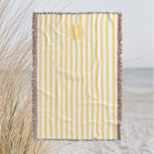 Geel Frans strand Stripe gepersonaliseerd monogram Deken