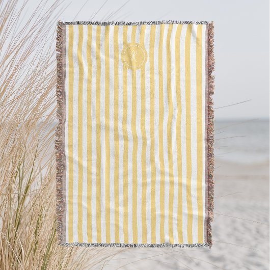 Geel Frans strand Stripe gepersonaliseerd monogram Deken