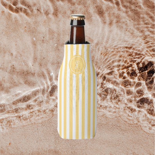 Geel Frans strand Stripe gepersonaliseerd monogram Flesjeskoeler