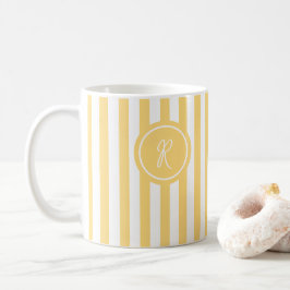 Geel Frans strand Stripe gepersonaliseerd monogram Koffiemok