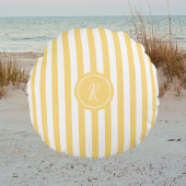 Geel Frans strand Stripe gepersonaliseerd monogram Rond Kussen