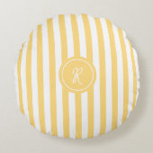 Geel Frans strand Stripe gepersonaliseerd monogram Rond Kussen (Voorkant)