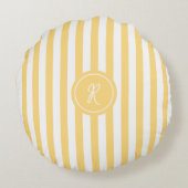 Geel Frans strand Stripe gepersonaliseerd monogram Rond Kussen (Achterkant)