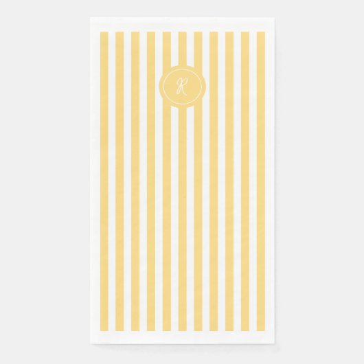 Geel Frans strand Stripe gepersonaliseerd monogram Servet (Voorkant)