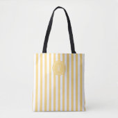 Geel Frans strand Stripe gepersonaliseerd monogram Tote Bag (Voorkant)