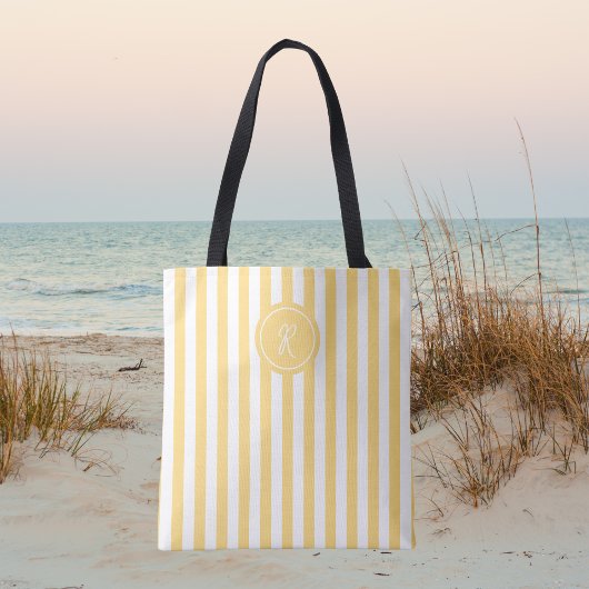 Geel Frans strand Stripe gepersonaliseerd monogram Tote Bag