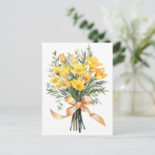 Geel Freesia Bloemen Boeket Briefkaart (Staand voorkant)