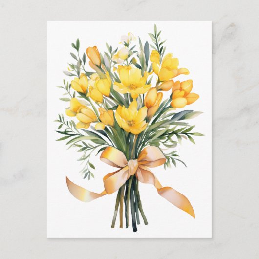 Geel Freesia Bloemen Boquet Briefkaart (Voorkant)