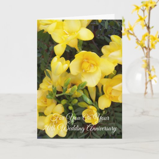 Geel Freesias 70th Wedding Jubileum Kaart (Gele Bloem)