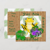 GEEL FROG MET LIZARD CUTE Kinder uitnodiging (Voorkant / Achterkant)