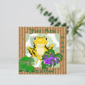GEEL FROG MET LIZARD CUTE Kinder uitnodiging (Staand voorkant)