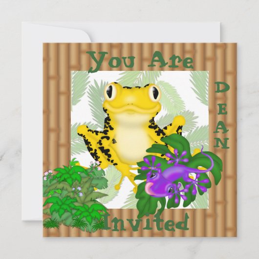 GEEL FROG MET LIZARD CUTE Kinder uitnodiging (Voorkant)