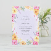 Geel Fuchsia Wilde Bloemen Bruiloft Kaart (Staand voorkant)