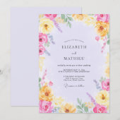 Geel Fuchsia Wilde Bloemen Bruiloft Kaart (Voorkant / Achterkant)