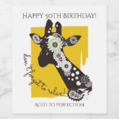 Geel Funky Koele Giraffe Verjaardag Wijn Etiket (Enkel label)