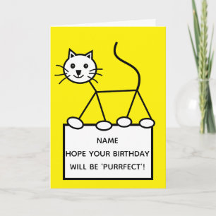 Geel Funny Cool Cat Cartoon Verjaardag Kaart