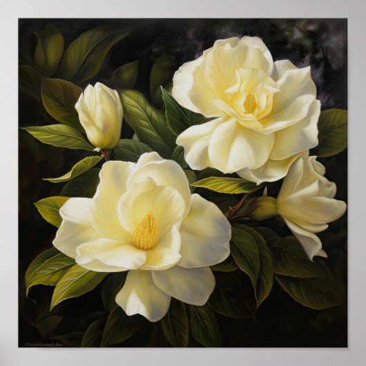 Geel Gardenias Bloemenkunst Print Poster (Voorkant)